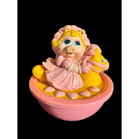 1989 Remco Muppet Babies Miss Piggy Baby Weeble Wobble Rattle Toy - Picture 5 of 11